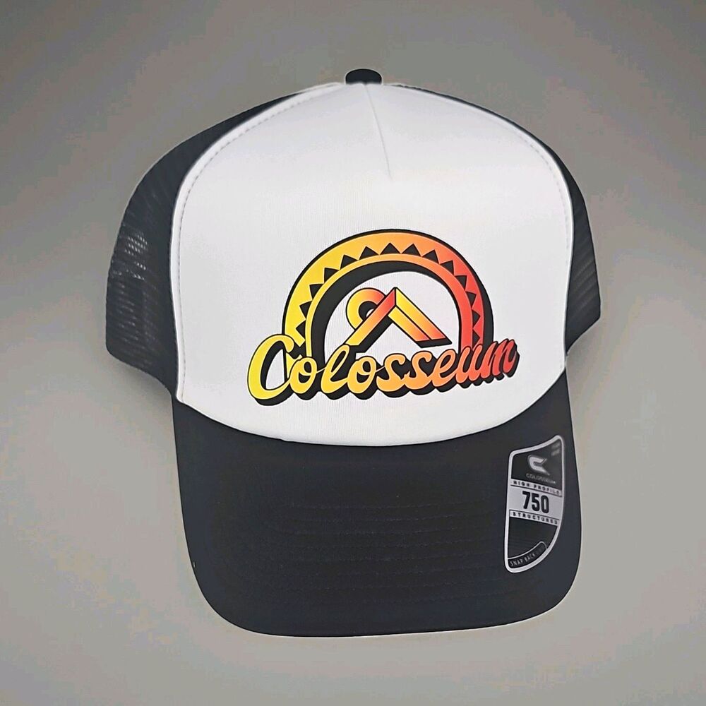 Colosseum Trucker Hat Black White Graphic Mesh Back Snapback One Size
